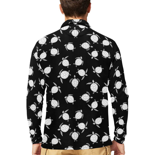 Sea Turtle Print Design LKS303 Long Sleeve Polo Shirt For Men's