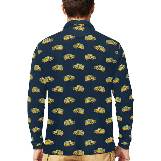 School Bus Print Design LKS304 Long Sleeve Polo Shirt For Men's