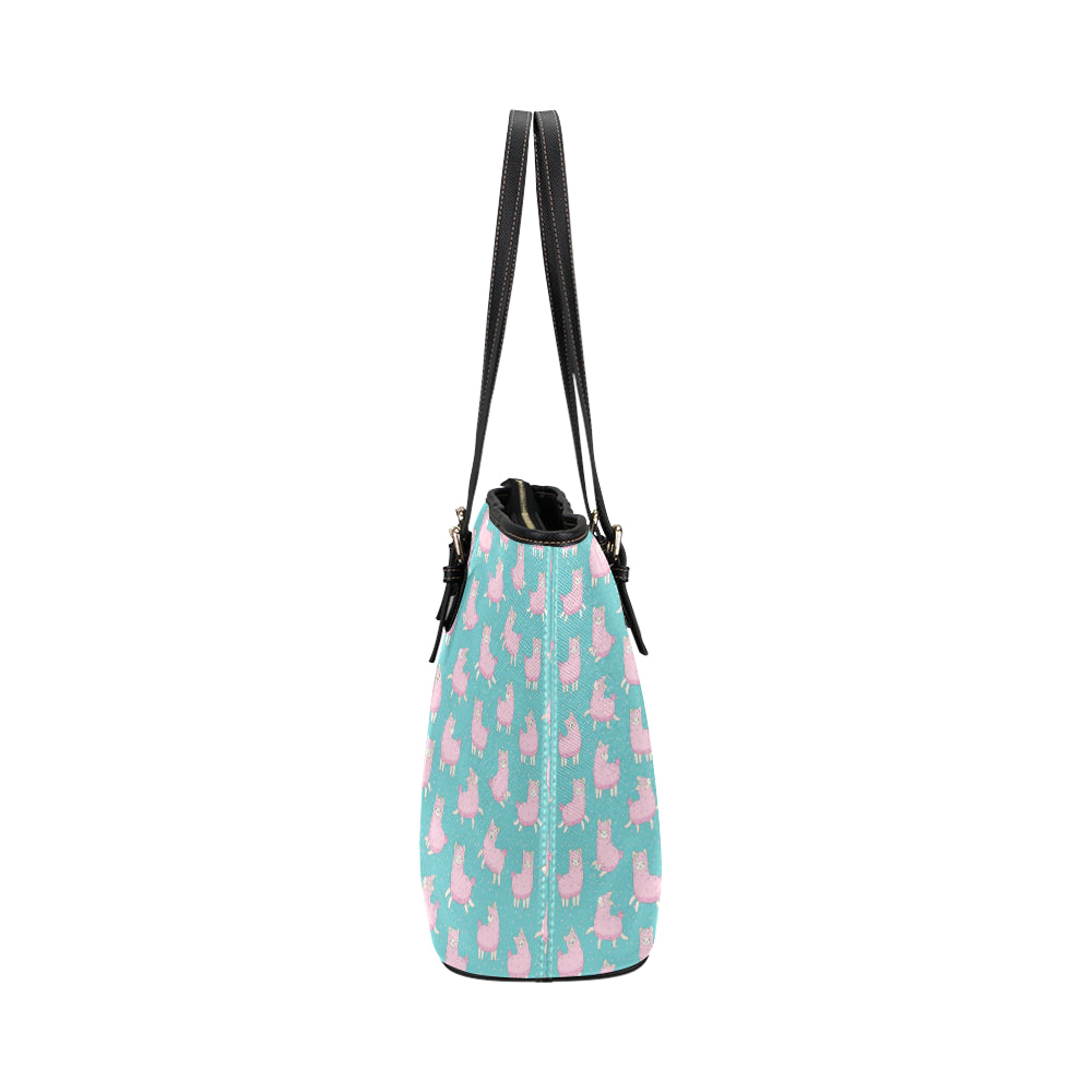 Alpaca Cartoon Design Themed Print Leather Tote Bag