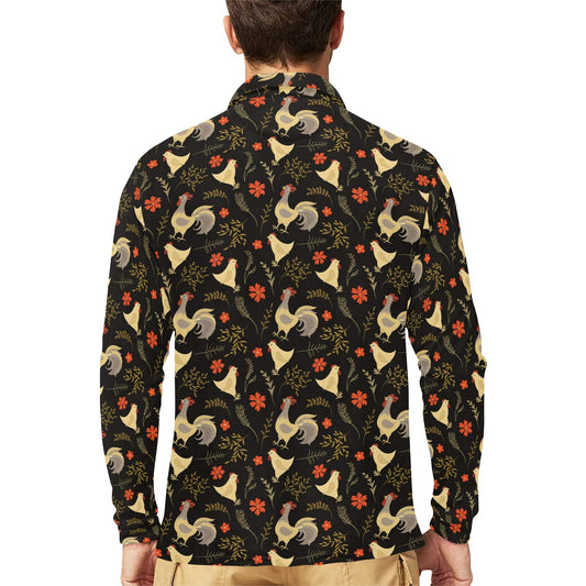 Chicken Pattern Print Design 04 Long Sleeve Polo Shirt For Men's