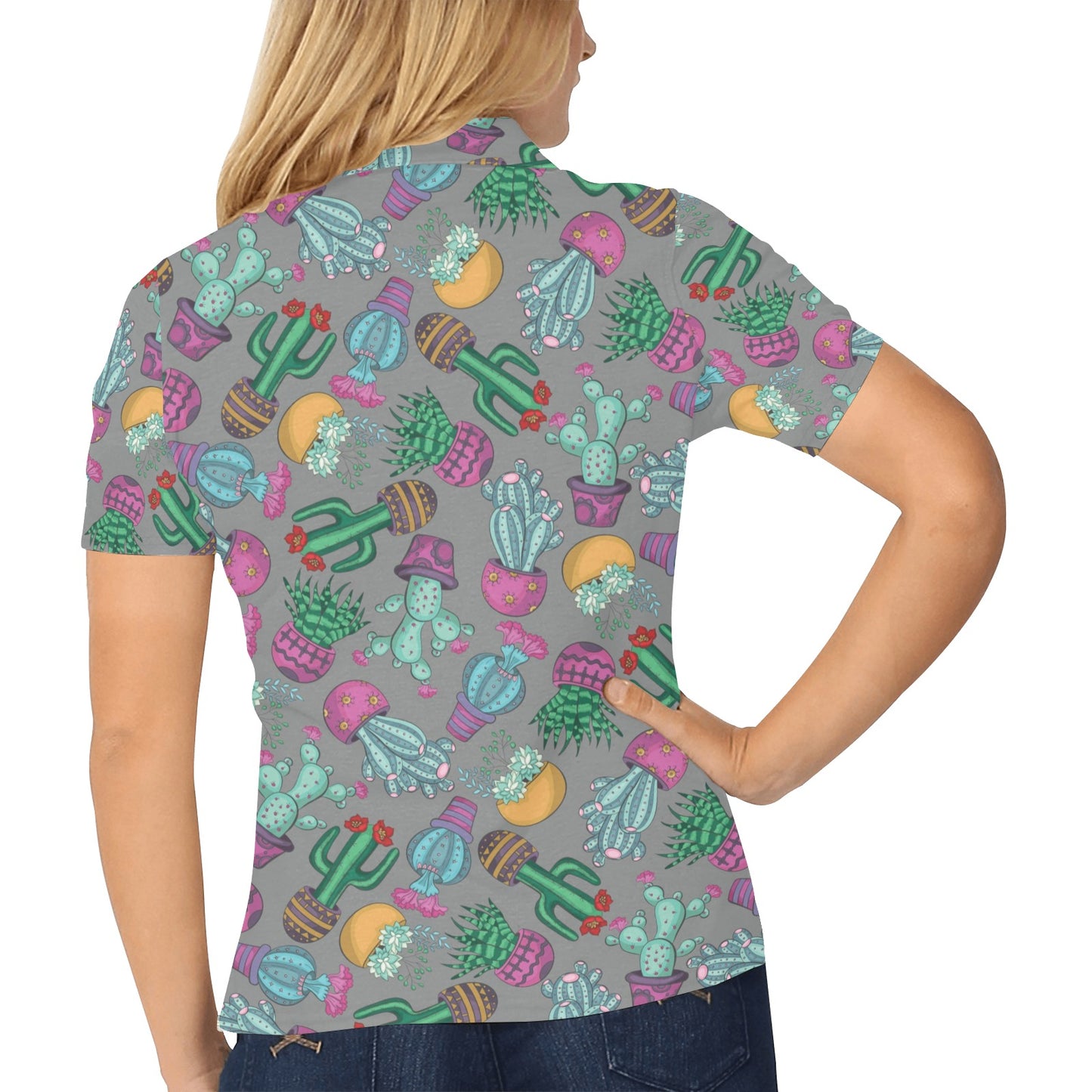 Cactus Colorful Print Pattern Women's Polo Shirt