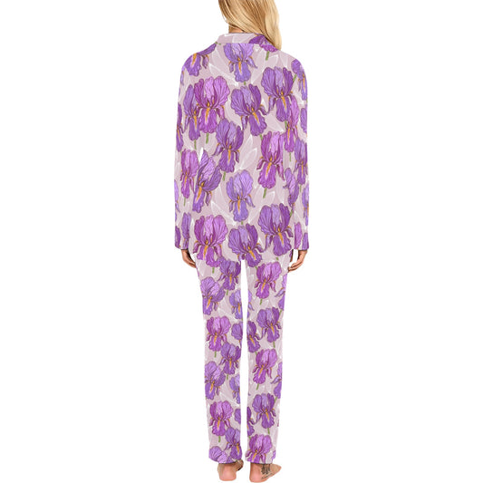 Iris Pattern Print Design IR05 Women's Long Pajama Set