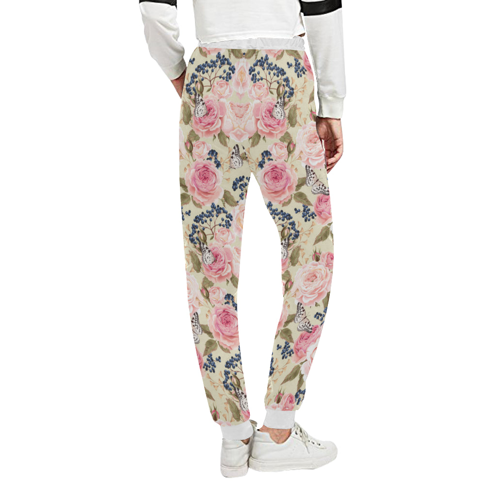 Floral Pink Butterfly Print Unisex Sweatpants