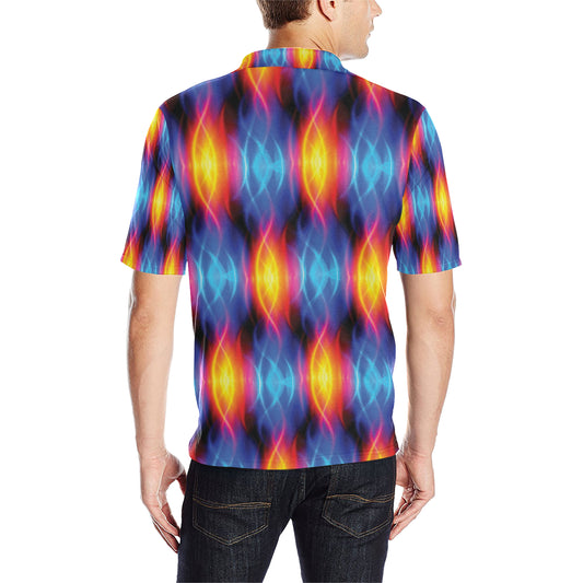 Flame Fire Blue Design Print Men Polo Shirt