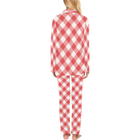 Gingham Red Pattern Print Design 01 Women's Long Pajama Set