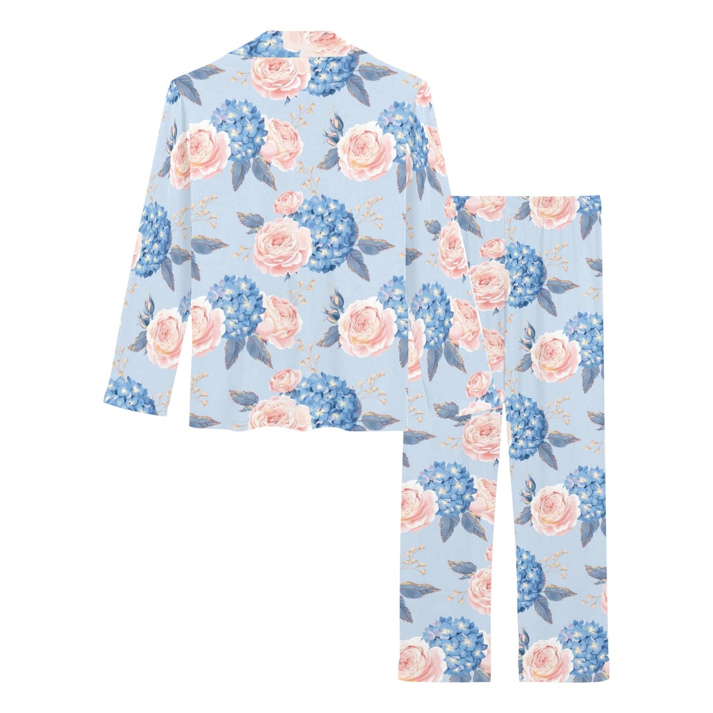 Hydrangea Pattern Print Design HD06 Women's Long Pajama Set