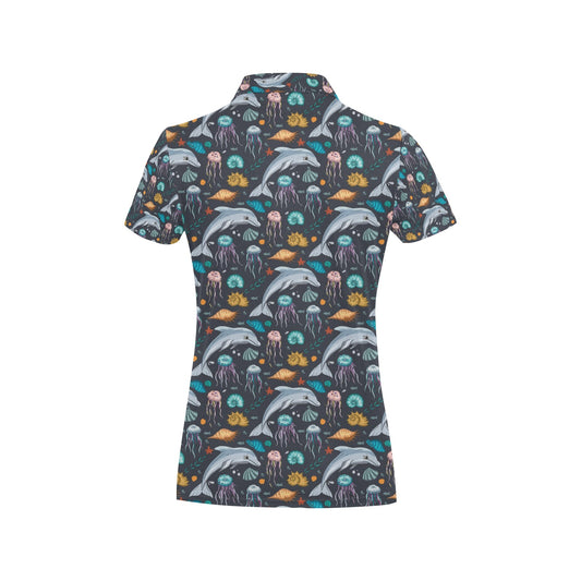 Underwater Dolphin Print Design LKS304 Women's Polo Shirt