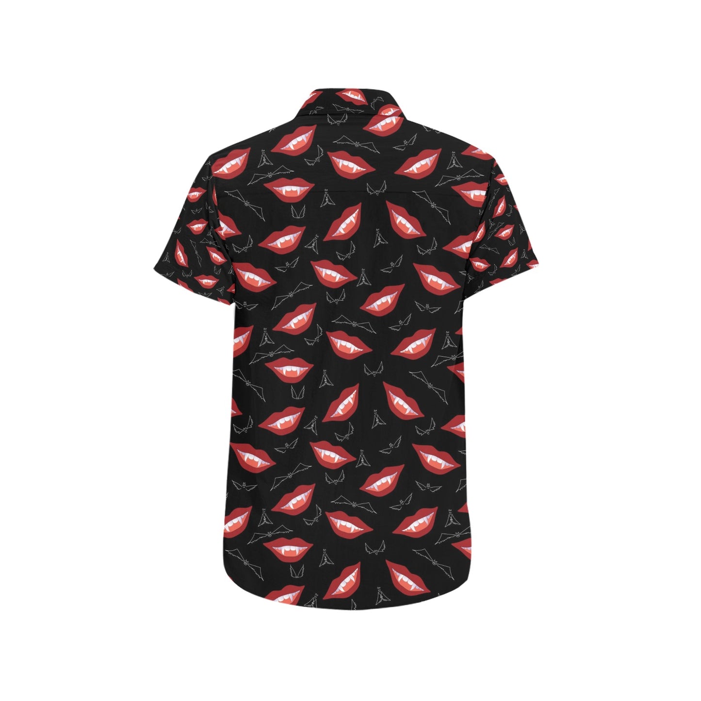 Vampire Lips Print Design LKS301 Men Short Sleeve Button Up Shirt