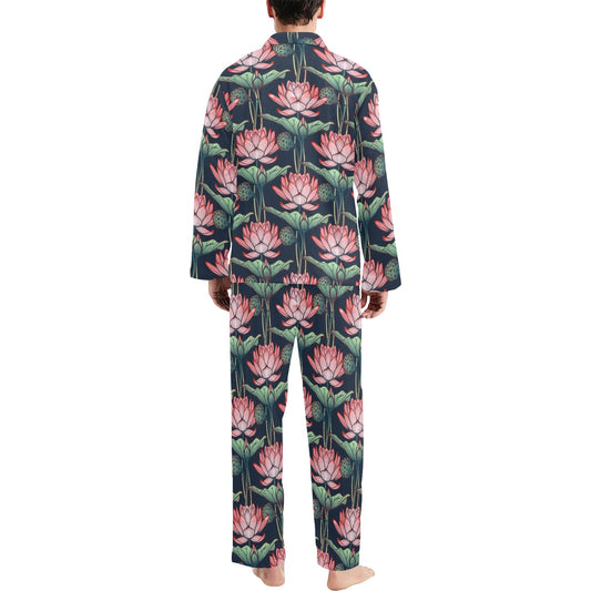 Water Lily Pattern Print Design WL03 Men's Long Pajama Set