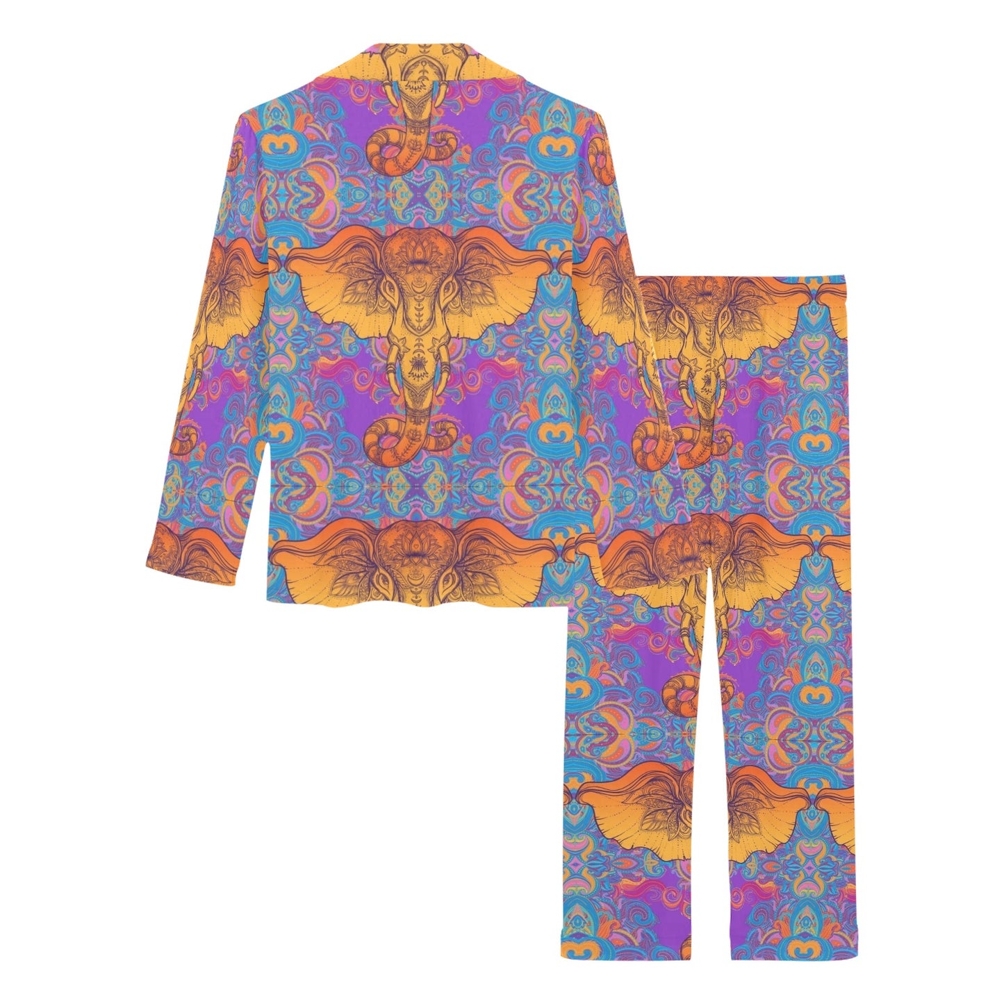 Gold Elephant Indian Women's Long Pajama Set
