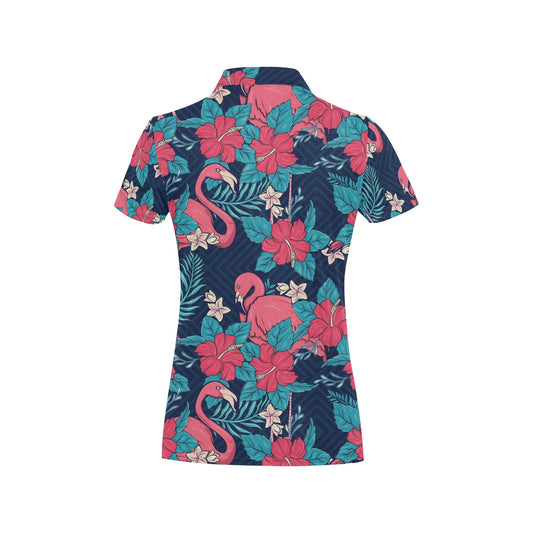 Flamingo Red Hibiscus Pattern Women's Polo Shirt