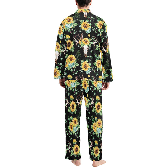 Sunflower Pattern Print Design SF08 Men's Long Pajama Set