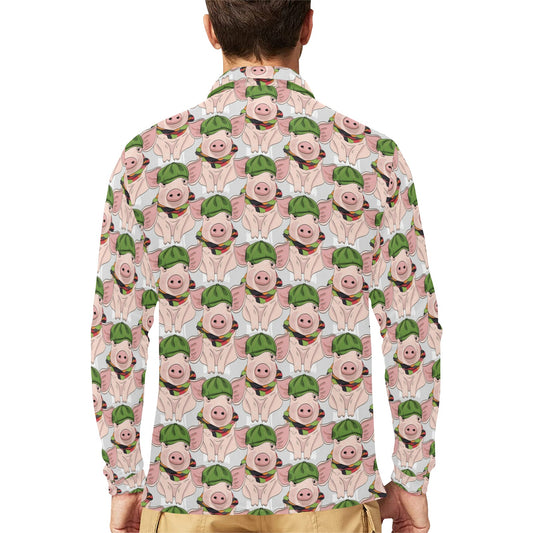 Pig Print Design LKS403 Long Sleeve Polo Shirt For Men's