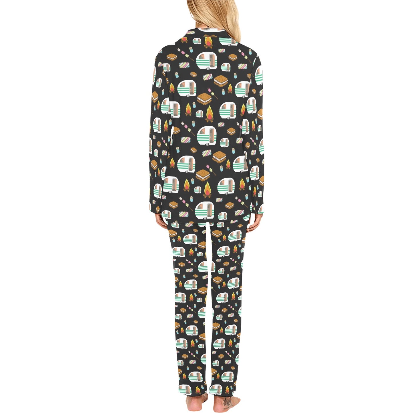 Camper marshmallow Camping Design Print Women's Long Pajama Set