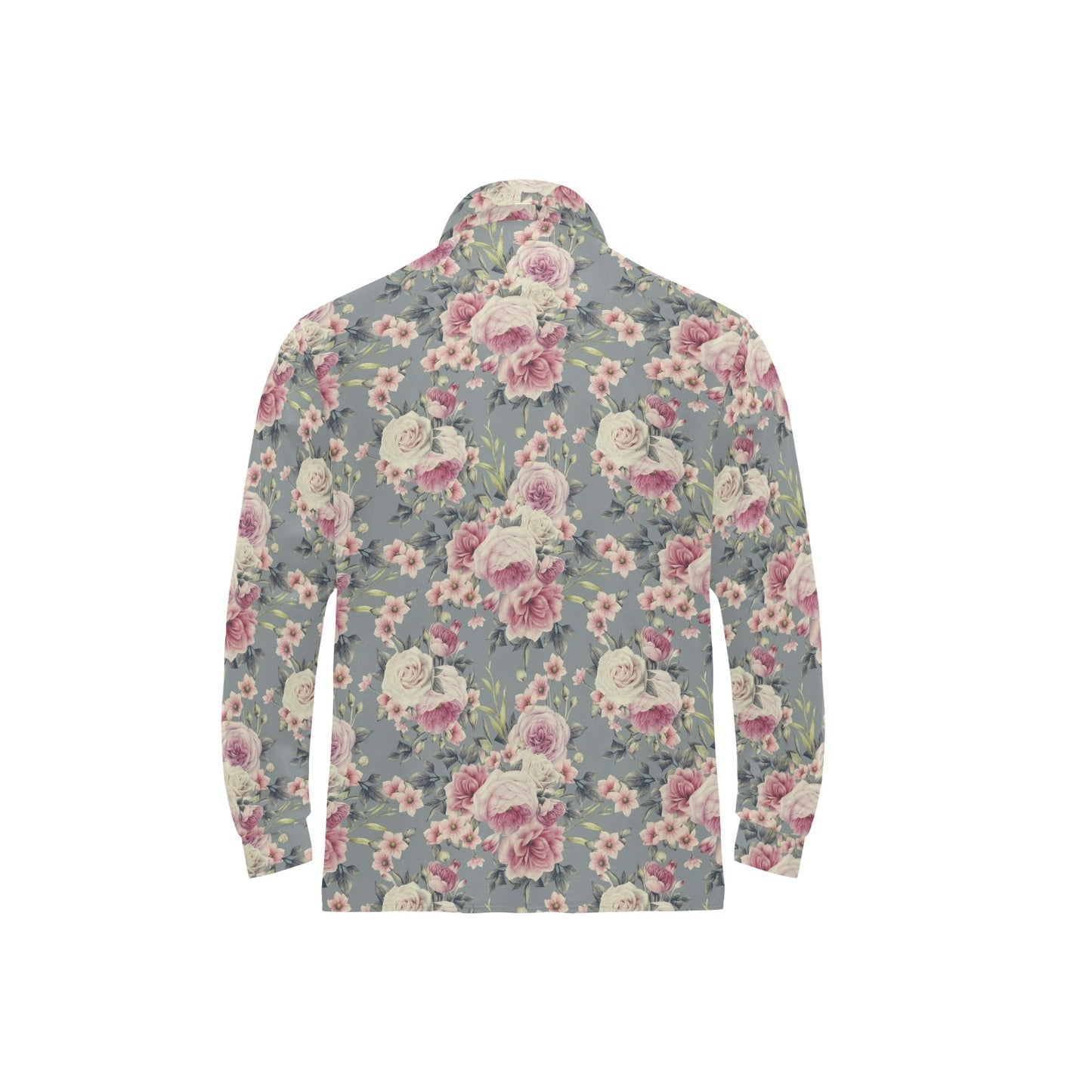 Peony Pattern Print Design PE05 Long Sleeve Polo Shirt For Men's