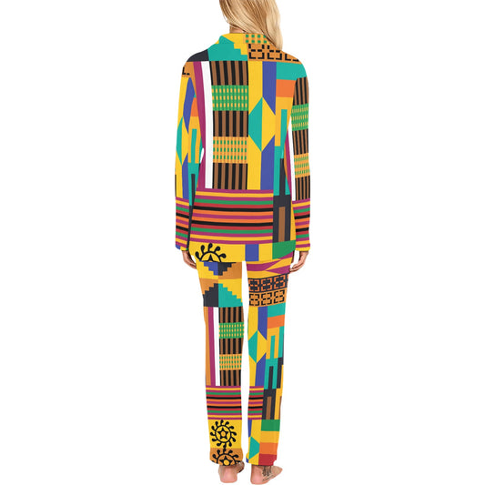 Kente Pattern Print Design 03 Women's Long Pajama Set