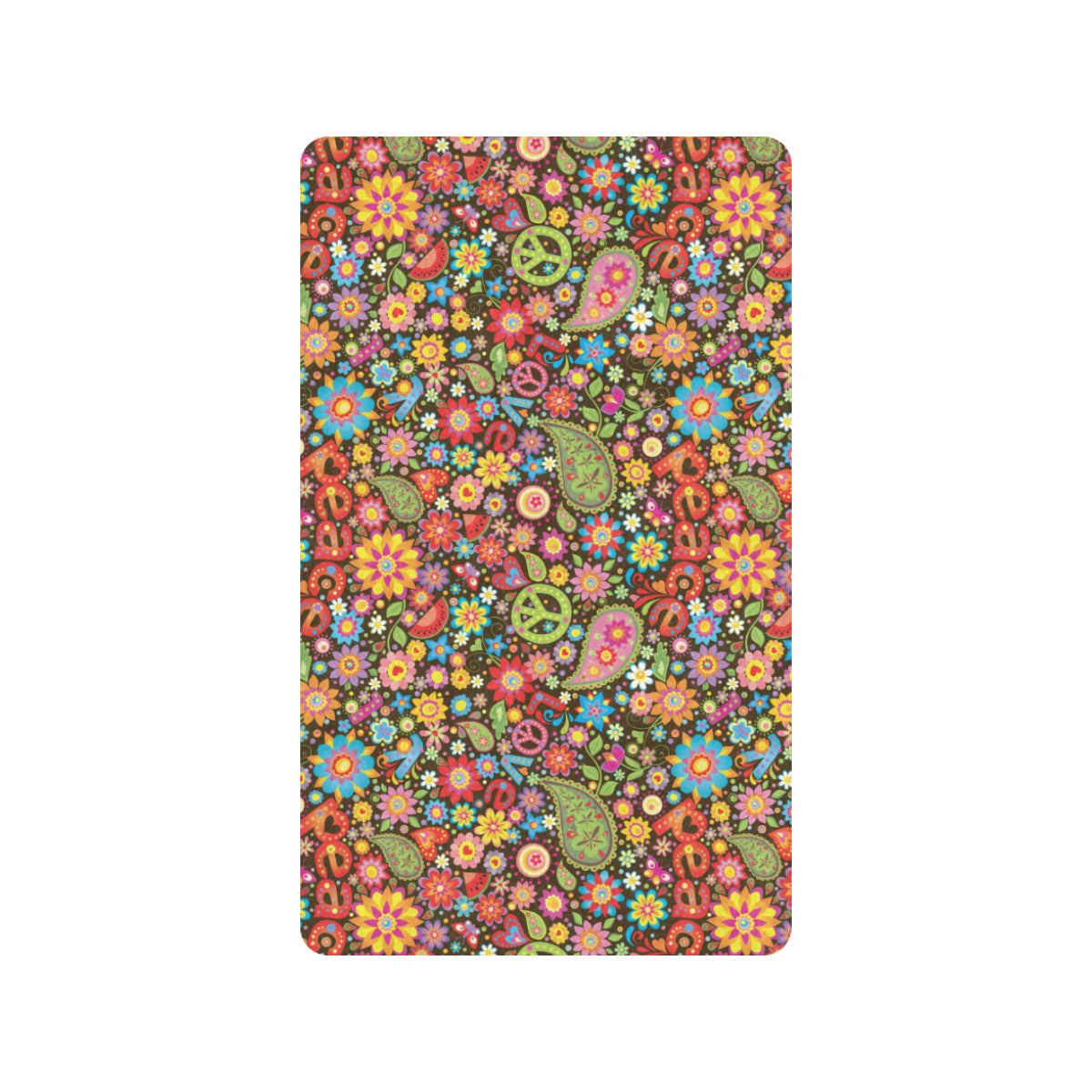 Flower Power Peace Paisley Themed Print Rubber Doormat