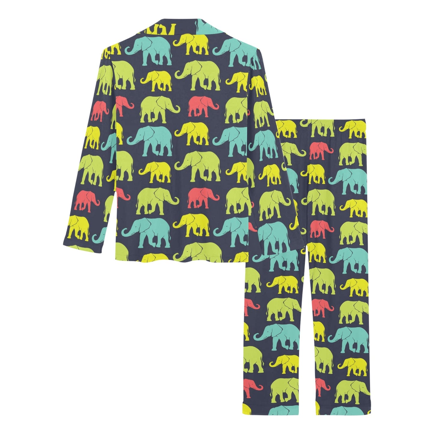 Elephant Neon Color Print Pattern Women's Long Pajama Set