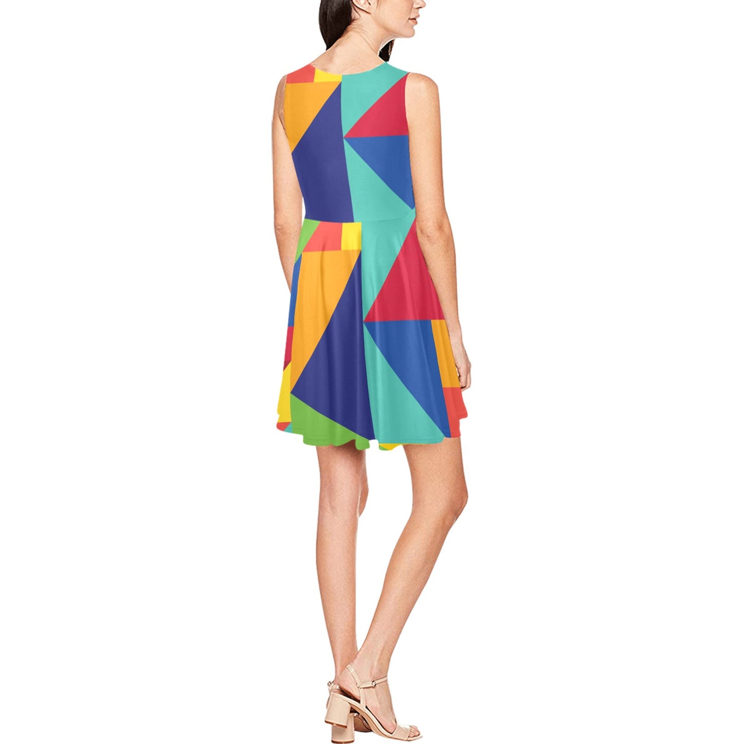 Mosaic Pattern Print Design 01 Sleeveless Dress