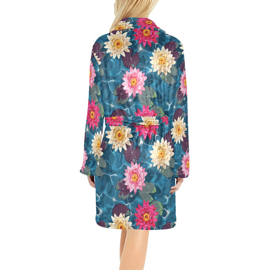 Water Lily Pattern Print Design WL05 Women's Fleece Robe