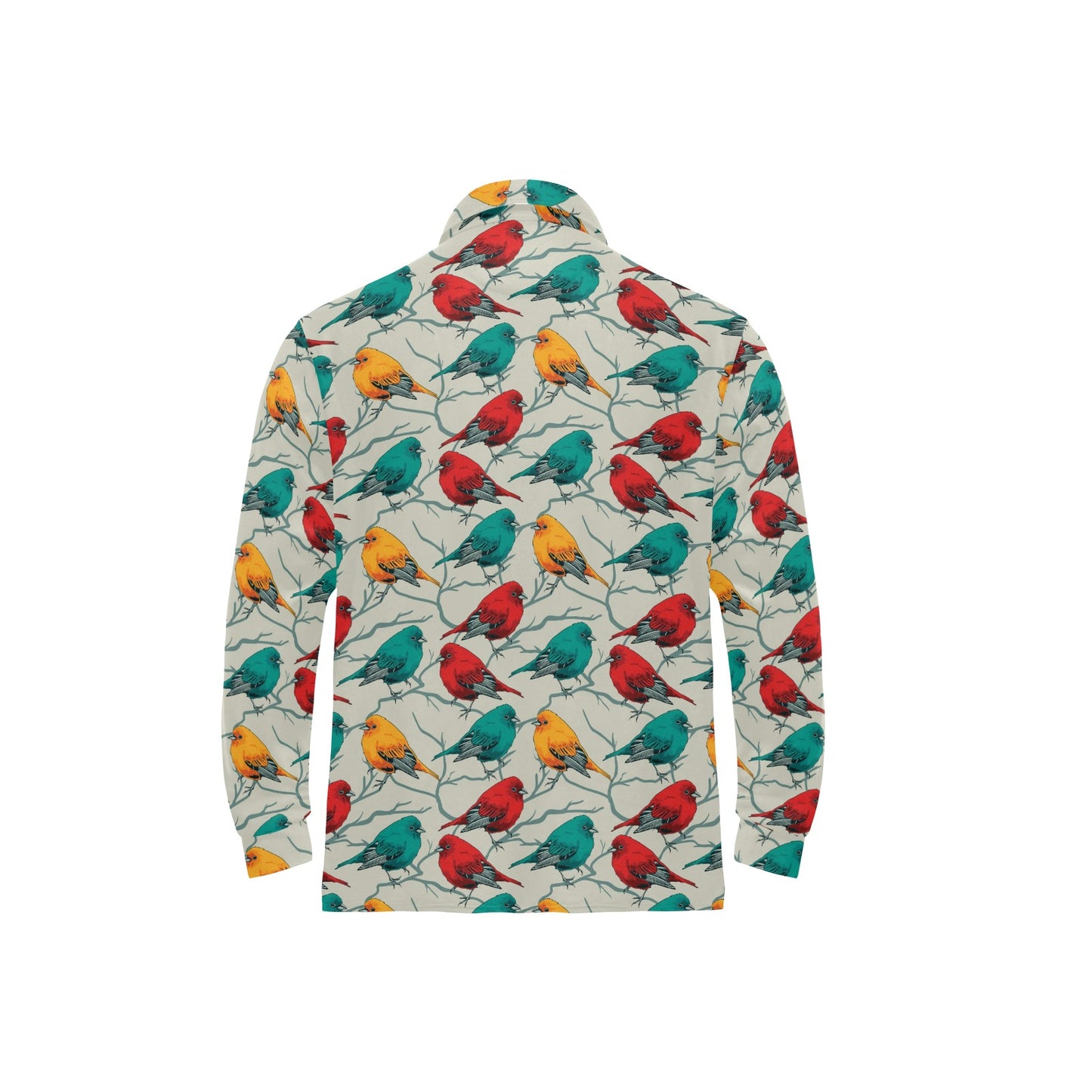 Birds Pattern Print Design 04 Long Sleeve Polo Shirt For Men's