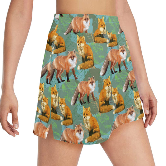 Fox Autumn leaves Themed 17" Golf & Pickleball Skort with Pockets