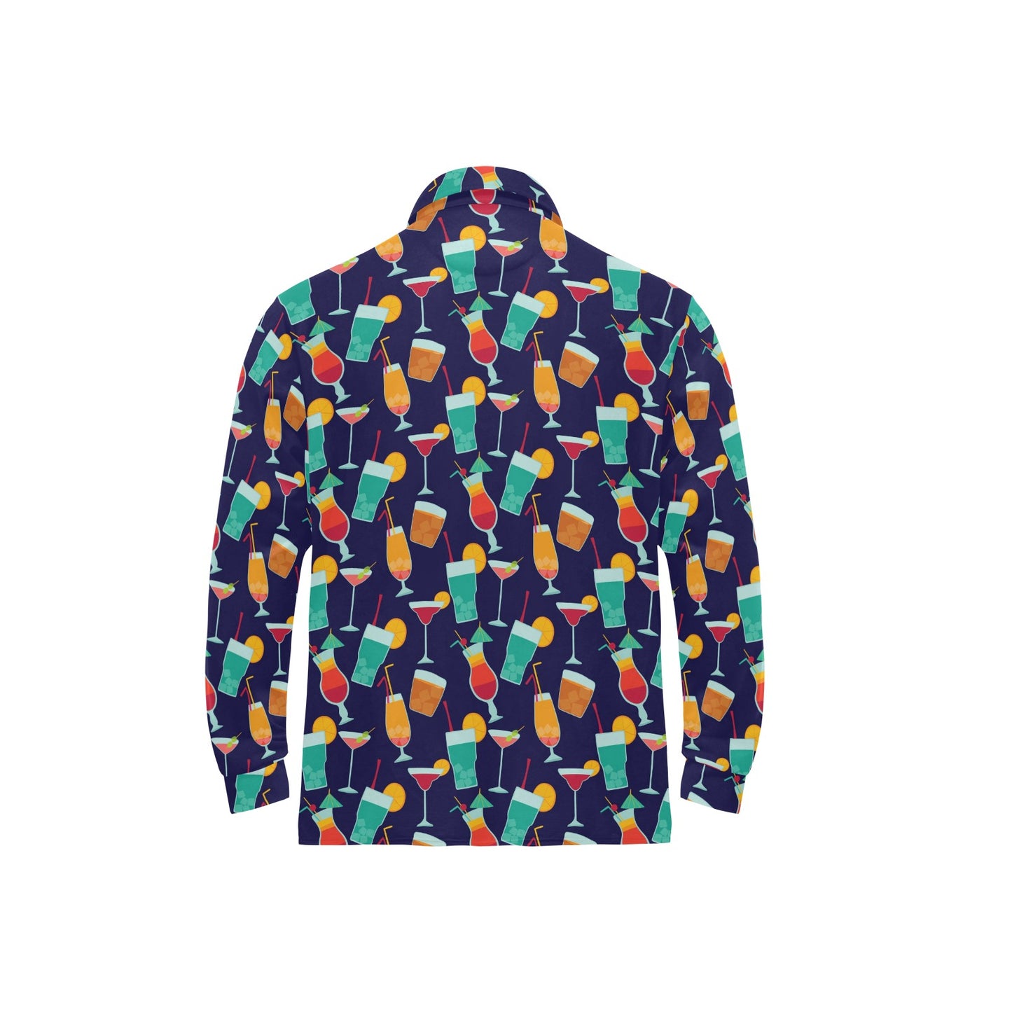 Cocktail Pattern Print Design 06 Long Sleeve Polo Shirt For Men's