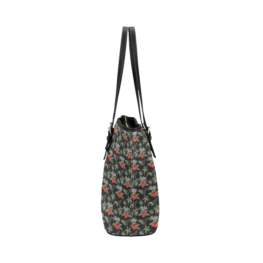 Aloha Palm Tree Design Themed Print Leather Tote Bag