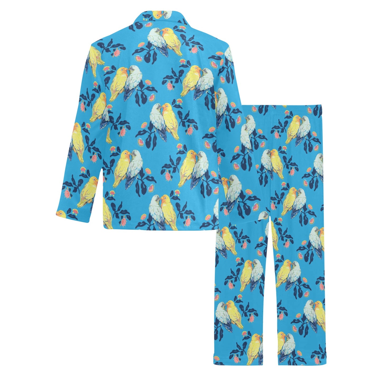 Lovebird Pattern Print Design 03 Men's Long Pajama Set