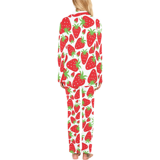 Strawberry Pattern Print Design SB01 Women's Long Pajama Set