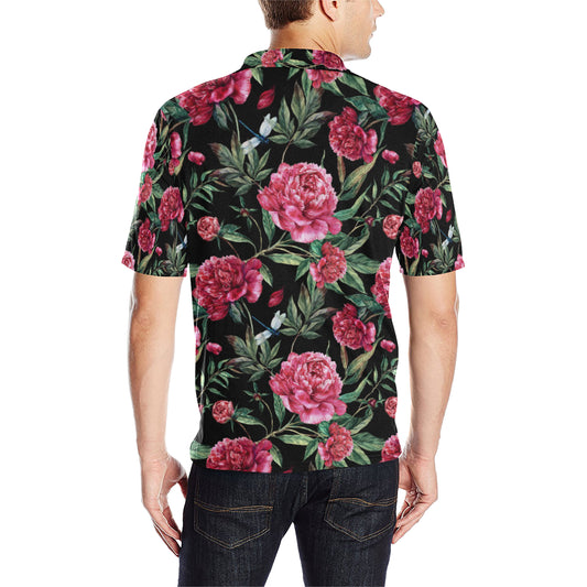 Peony Pattern Print Design PE04 Men Polo Shirt