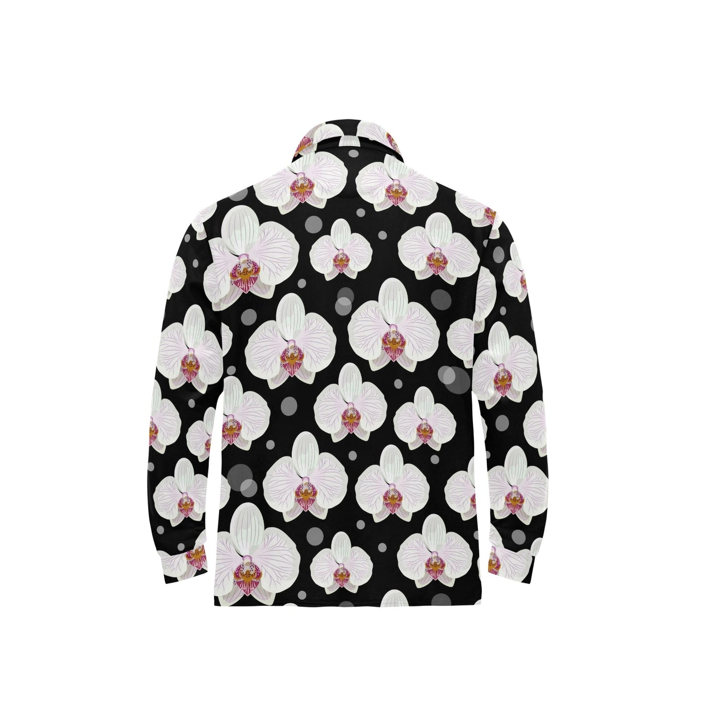 Orchid White Pattern Print Design OR09 Long Sleeve Polo Shirt For Men's