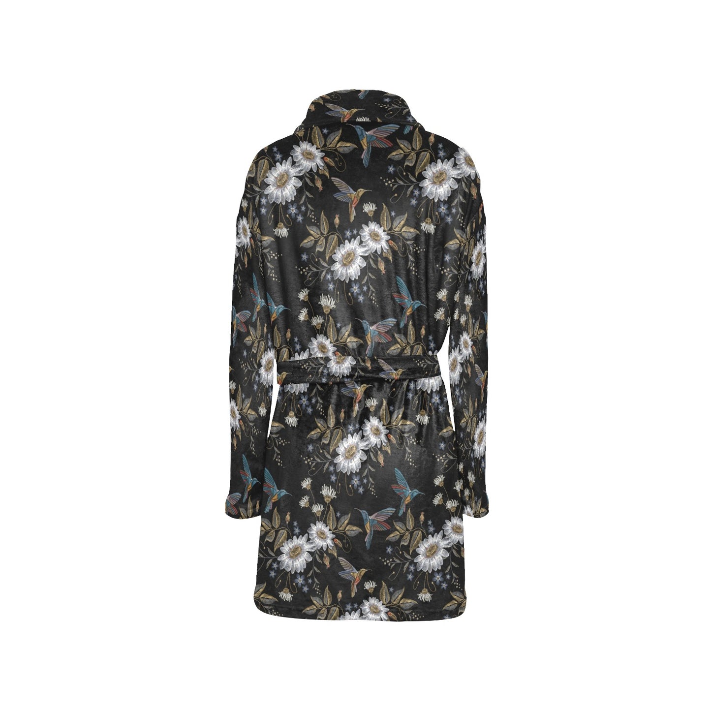 Hummingbird with Embroidery Themed Print Women's Fleece Robe