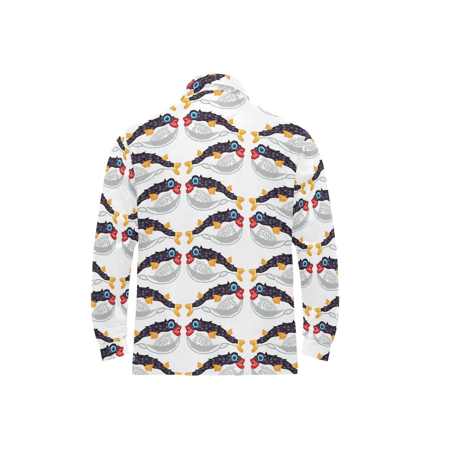Fugu Pattern Print Design 03 Long Sleeve Polo Shirt For Men's