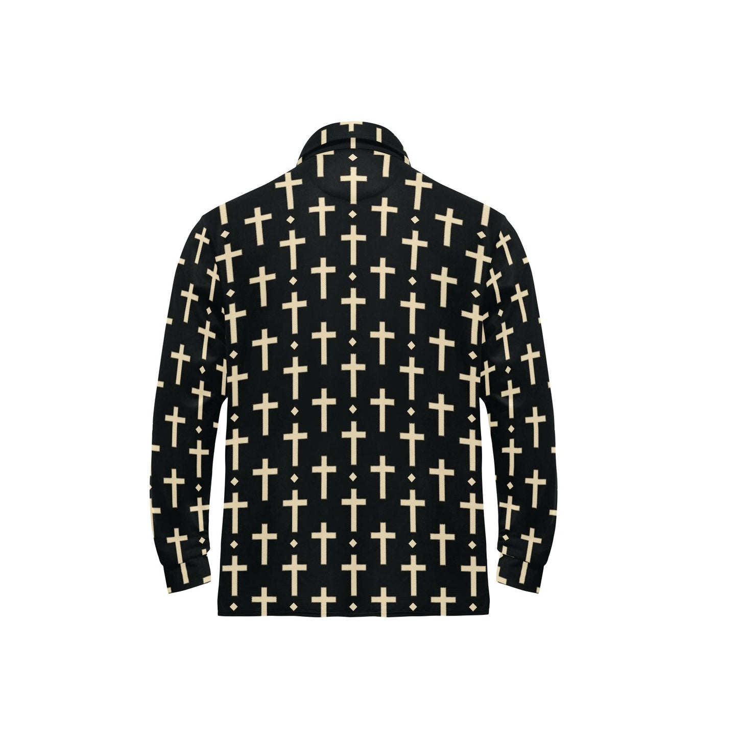 Cross Pattern Print Design 03 Long Sleeve Polo Shirt For Men's