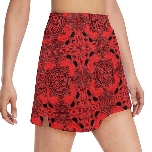 Bandana Red Print Design LKS304 17" Golf & Pickleball Skort with Pockets