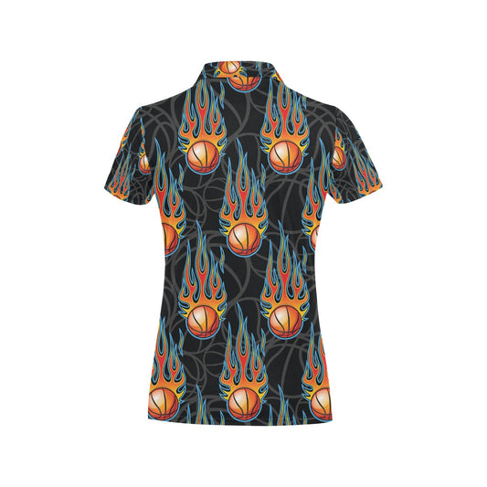 Basketball Fire Print Pattern Women's Polo Shirt