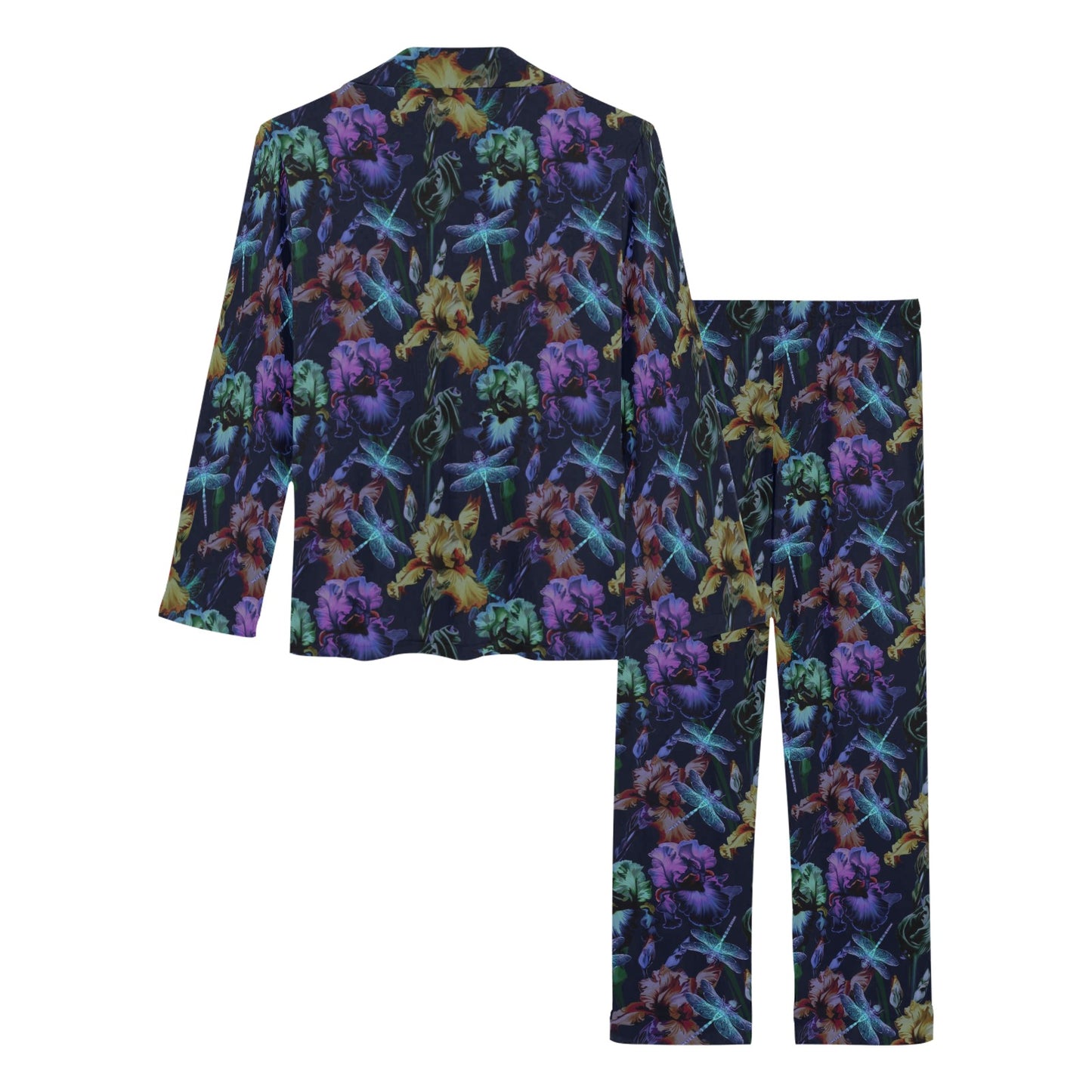 Dragonfly With Floral Print Pattern Women's Long Pajama Set