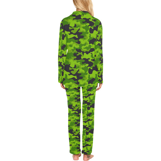 Green Kelly Camo Print Women's Long Pajama Set