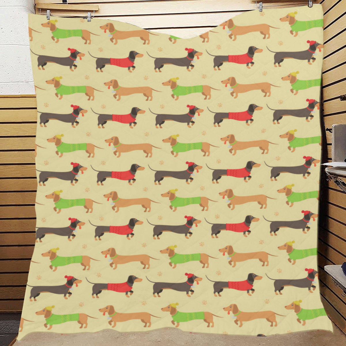 Dachshund Pattern Print Design 06 Premium Quilt