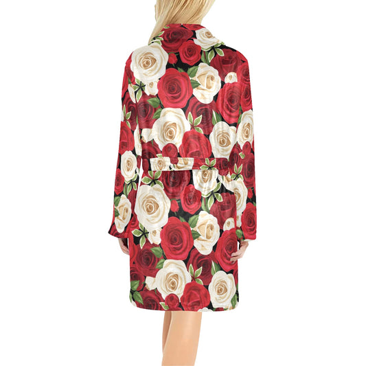Rose Pattern Print Design RO06 Women's Fleece Robe