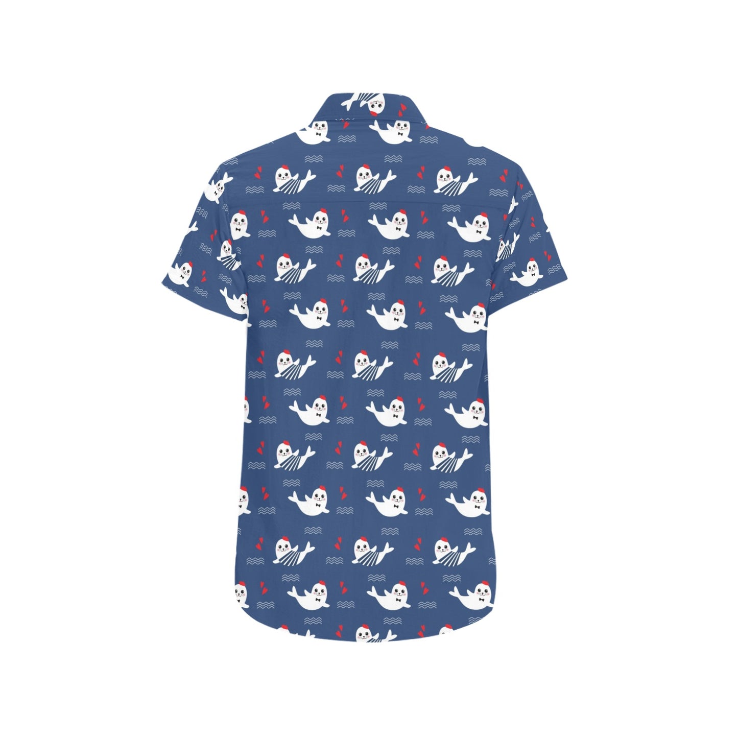 Sea Lion Print Design LKS403 Men Short Sleeve Button Up Shirt