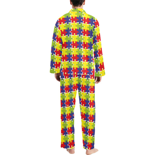 Autism Awareness Pattern Print Design 03 Men's Long Pajama Set