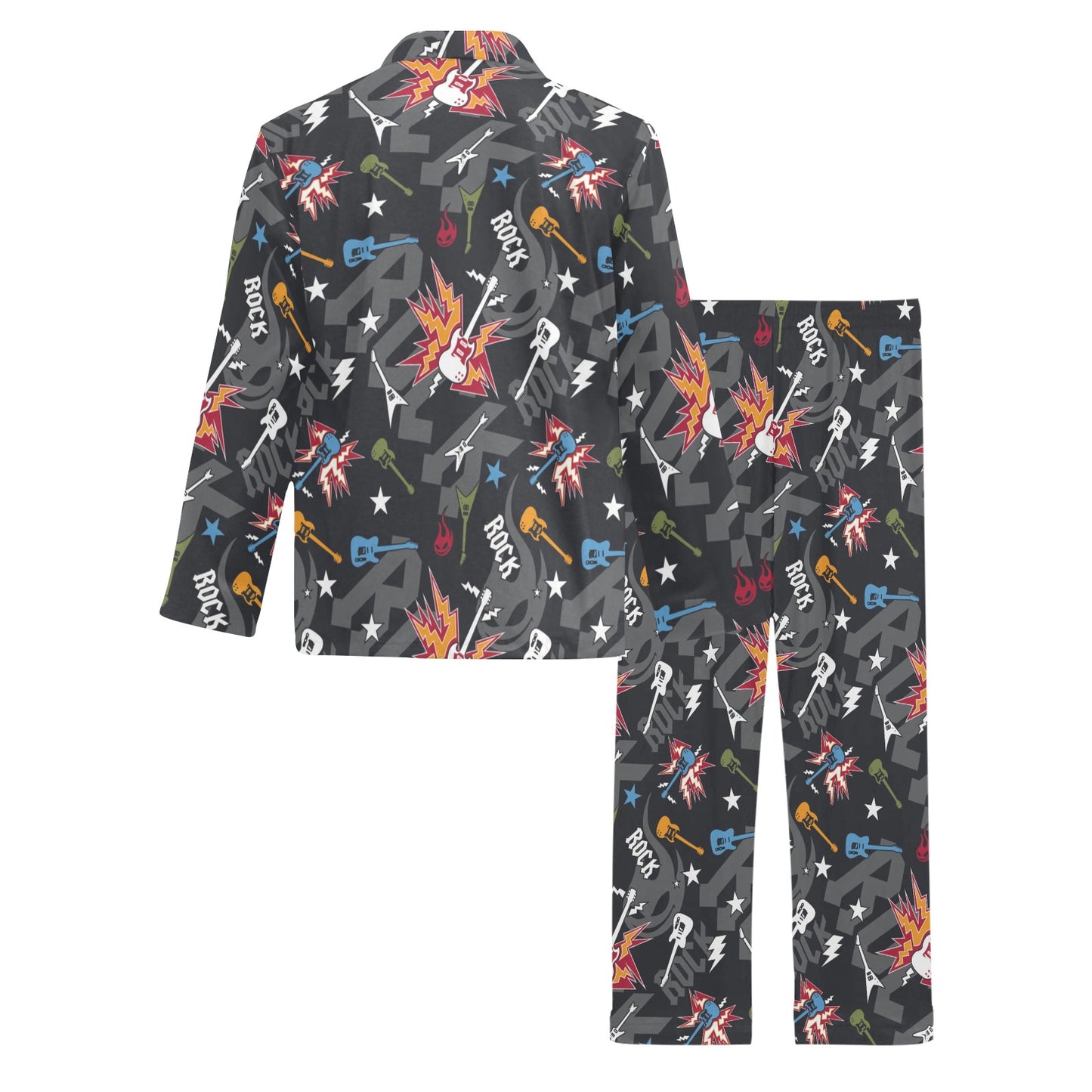 Rock and Roll Pattern Print Design A01 Men's Long Pajama Set