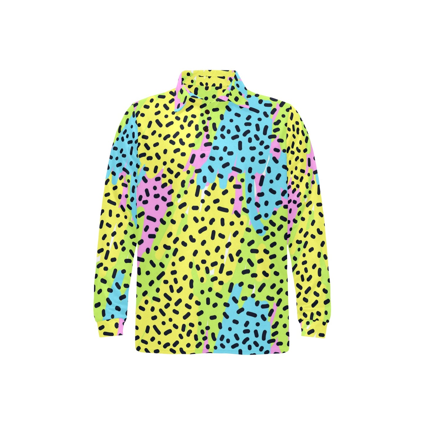 90s Pattern Print Design 2 Long Sleeve Polo Shirt For Men's