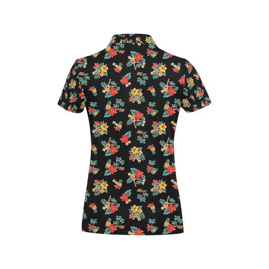 Hawaiian Flower Themed Print Women's Polo Shirt