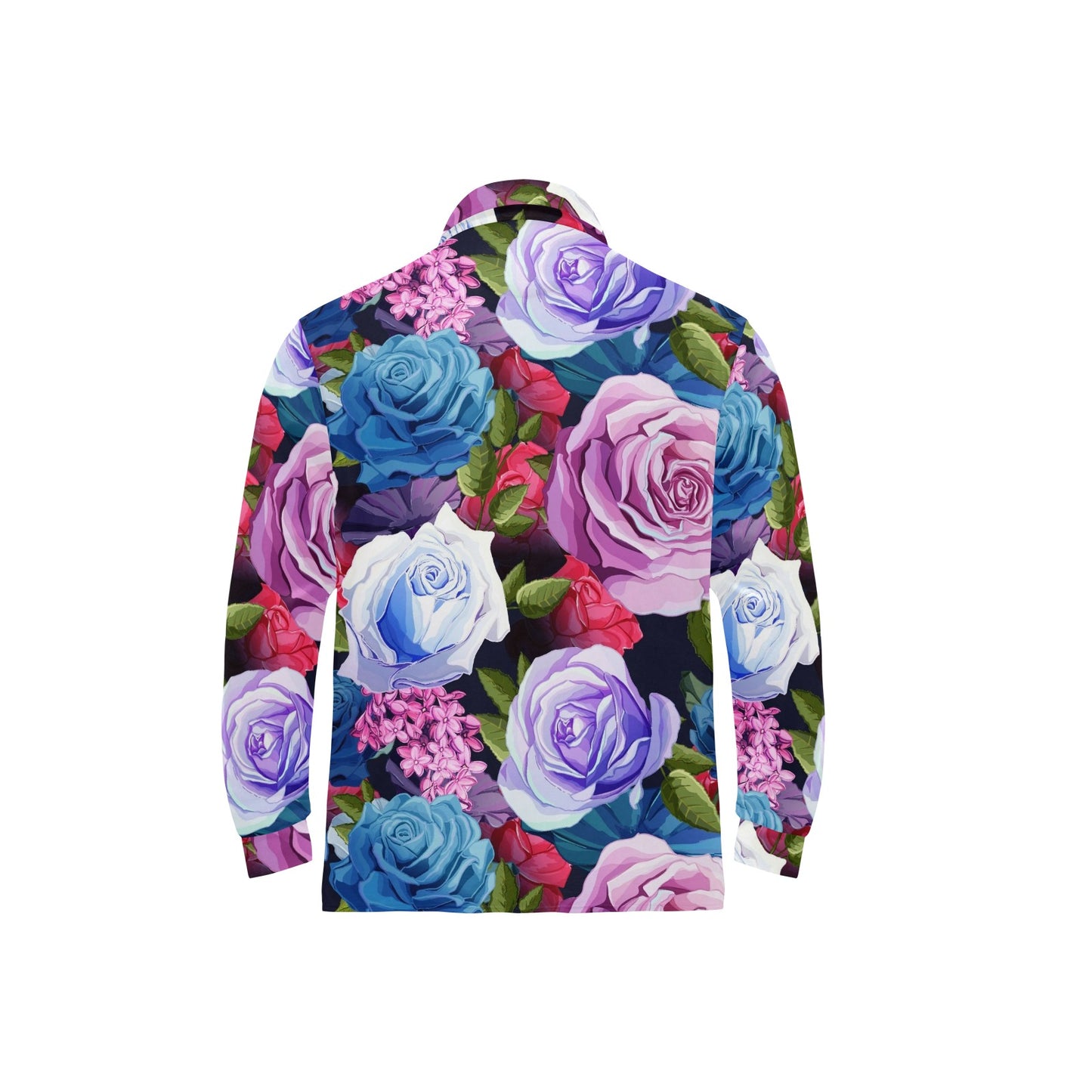 Rose Pattern Print Design RO09 Long Sleeve Polo Shirt For Men's