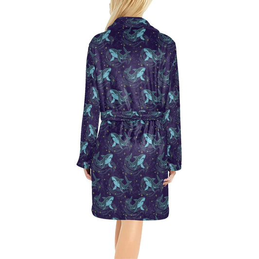 Shark Themed Print Women's Fleece Robe