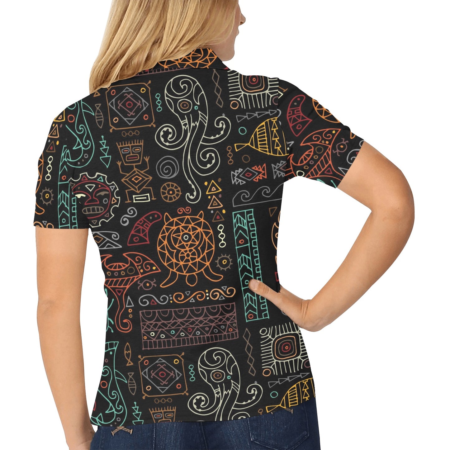 Polynesian Pattern Print Design A04 Women's Polo Shirt