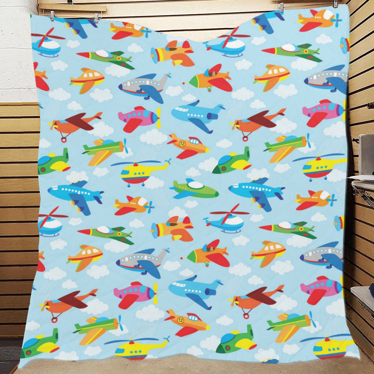 Airplane Colorful Pattern Print Design 01 Premium Quilt